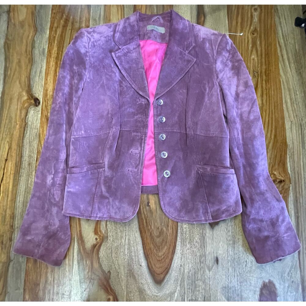 IE Petite 100% Leather Rose Colored Button Up Long Sleeve Coat Beautiful